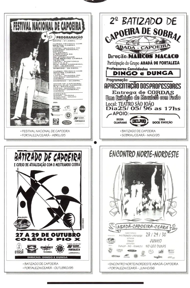 Coleção de cartazes de eventos de capoeira de 1995 e 1996